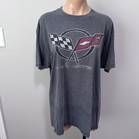 Corvette General Motors Car Flag Racing Graphic T-shirt Large Gray - Picture 1 of 4
